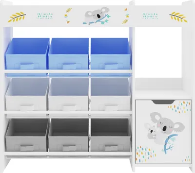 Produktbild von Kinderregal ‘Søndreland’ mit einer Schranktür und 9 Faltboxen 80 x 90 x 30 cm mit Koala Motiv