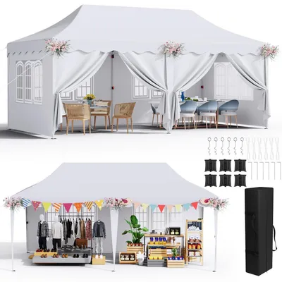 Produktbild von Faltpavillon 3x6m Weiß Wasserdicht mit 6 Seitenwänden und UV-Schutz 50+