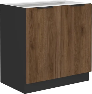 Produktbild von Kondela Unterer Küchenschrank Menzo 80 D 2F BB - Schwarz / Walnuss