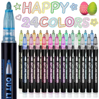 Image de Stylos pailletés, stylos magiques, cadeau pour enfants, 24 marqueurs métallisés pour dessin