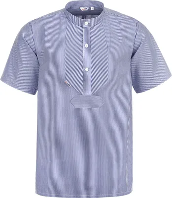 Produktbild von modAS Uni Fischerhemd Sommer Kurzarm-Shirt mit Stehkragen - Gestreiftes Hemd im Finkenwerder-Stil in Marine-Weiß Größe Damen 60 – Herren 66