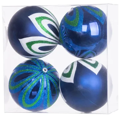 Image de Boules MagicHome Noël, 4 pcs, bleues, avec décoration, pour sapin de Noël, 10 cm