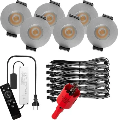 Produktbild von S-Polylight PREMIUM Mini LED- Einbauspots Kaltweiß 6.000K, DIMMBAR, IP65, FUNK 3W LED Einbaustrahler Terrassenüberdachung, Terrassenbeleuchtung, Bad, Sauna, LED Spots mit Fernbedienung (SILBER, 6x LED-SET)