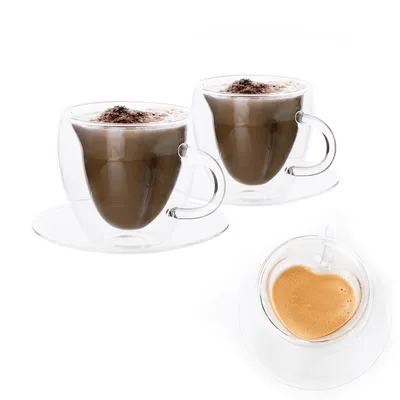 Obrázok produktu pre Kondela Termo šálka s podšálkou (2 ks) Hotcolder Heart Typ 29 250 ml - priehľadná