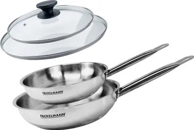 Image de Set de 2 poêles 24 et 28 cm en inox et 2 couvercles en verre Fackelmann Eterna