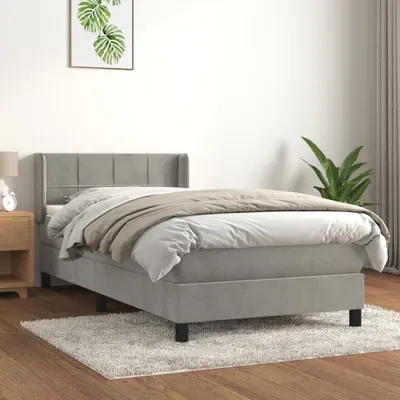 Produktbild von Boxspringbett mit Matratze Hellgrau 100x200 cm Samt