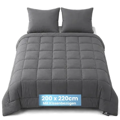Produktbild von Slaapspeciaal Bettdecke ohne Bezug 200x220cm - Ganzjahresdecke Extra lang - Steppdecke inkl. 2 Kissenbezüge - Grau