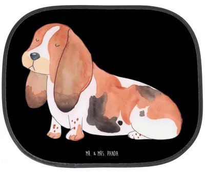 Produktbild von Mr. & Mrs. Panda Sonnenblende Auto Hund Basset Hound - Schwarz - Geschenk, hitzeschutz, Sonnenschutz, Sprüche, Scheibenschutz, Seitenscheibe, Süß, Kinderlos