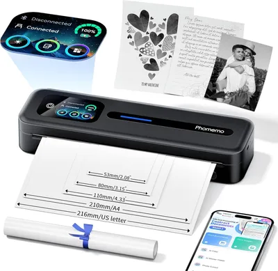 Produktbild von Phomemo M832D Touchscreen Thermodrucker A4,  HD Mobiler Drucker für Zuhause & Büro, 300 DPI, Handy & Laptop