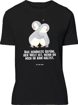 Produktbild von Mr. & Mrs. Panda Größe L T-Shirt Pinguine Kuscheln - Schwarz - Geschenk, mit Spruch, für Frauen, Freundin, Shirt, Valentinstag, Tshirt, Mitbringsel, Hochzeitstag