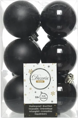 Zdjęcie produktu dla Bombki na choinkę nietłukące zestaw 12 szt 6 cm czarne