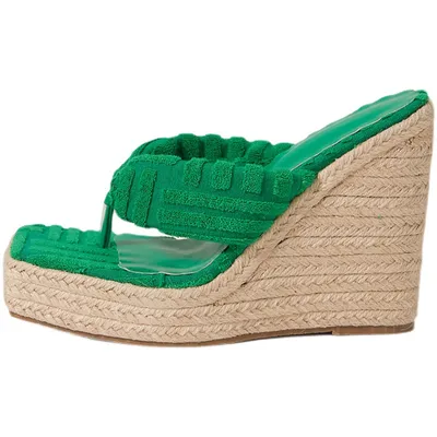 Imagen del producto de Sandalias de verano de yute con tacón alto, color verde, talla: 36