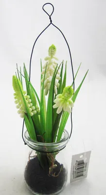 Produktbild von Muskari-Kunstblume weiß im Glas zum Hängen ca. 17cm