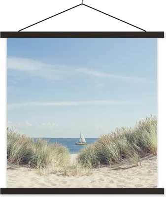 Produktbild von MuchoWow® Textilposter Boot - Meer - Strand 90x90 cm mit schwarzem Rahmen - Magnetisches