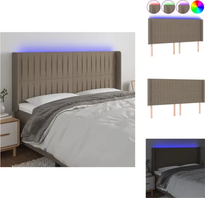 Produktbild von vidaXL LED Kopfteil Taupe 183x16x118/128 cm Stoff -  Kopf- & Fußenden