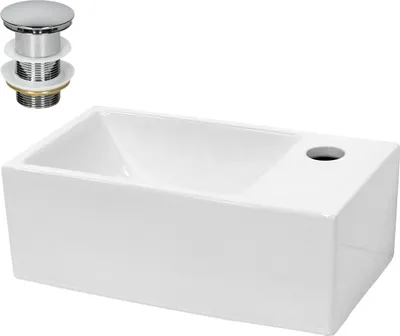 Produktbild von LuxeBath Waschbecken Aufsatzwaschbecken Eckig, 35x20,5x12,5 cm, Weiß, aus Keramik, inkl. Ablaufgarnitur ohne Überlauf