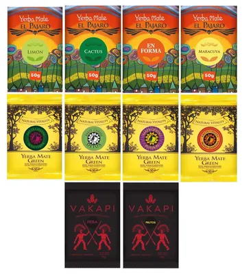 Produktbild von Set Yerba Mate Tee 10x50g - Paraguayischer und brasilianischer Mate-Tee - Yerba Mate-Tee loose leag 500g - natürliche pflanzliche Zusätze