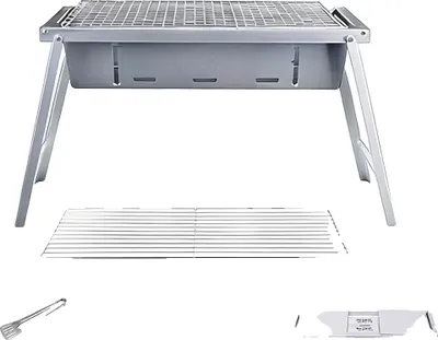 Obrázok produktu pre Gril na barbecue, prenosný, z nehrdzavejúcej ocele, strieborný, zložený, bez tašky