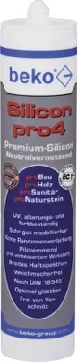 A tube of beko Silicon pro4 Premium Silicone sealant.