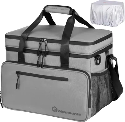 Zdjęcie produktu dla WARMOUNTS Miękka torba termoizolacyjna, 28L izolowana torba na 48 puszek, 2 komory, szczelna z pokrywą - camping, turystyka, piknik, 38×30×25cm (szara)