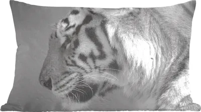 Produktbild von MuchoWow® Zierkissen Sofakissen Wohnzimmer Dekokissen 50x30 cm Tiger - Tiere - Schwarz - Weiß - Wohnzimmerdekoration - Polster mit Photo