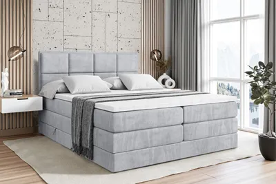 Produktbild von ALTDECOR Boxspringbett mit 2 Matratzen und Topper - 120x200 cm - NOVA KING - Hellgrau Samt - Polsterbett mit, H3- und H4- Matratzen, Bettkasten und Lattenrost, Bett mit Stauraum