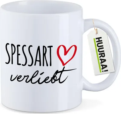 Produktbild von Huuraa Kaffeetasse Spessart verliebt 330ml Weiß Keramik Kaffeebecher Geschenkidee