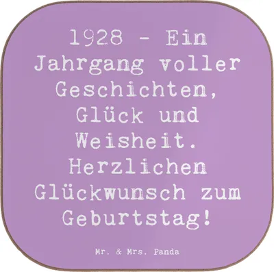 Produktbild von Mr. & Mrs. Panda Untersetzer für Gläser Spruch 1928 Geburtstag - Lavendeltraum - Geschenk, Jahrgang, Coaster, bieruntersetzer, Geburtstagsgeschenk, Tischuntersetzer