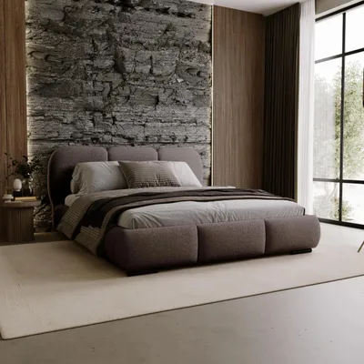 Produktbild von Chilly Möbel Design Bett Savona - Komfort Polsterbett mit weicher Form und Stauraum 160x200 cm / Metallrahmen / Bouclé / Braun