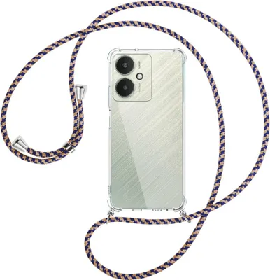 Produktbild von Handykette Backcover-Schutzhülle mit Band (Metall silberfarben) für Xiaomi Redmi 13C 5G, Poco M6 5G - blau+beige