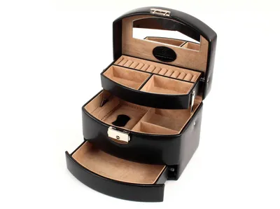 Image de WINDROSE boîte à bijoux Merino Moda Jewellery Box Automatic Black noir