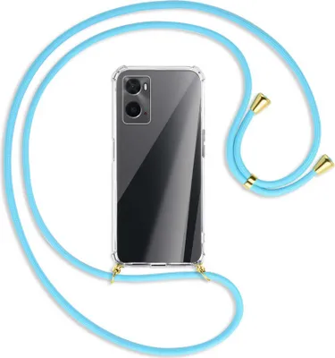 Produktbild von Handykette Backcover-Schutzhülle mit Band (Metall goldfarben) für Oppo A76 - himmelblau