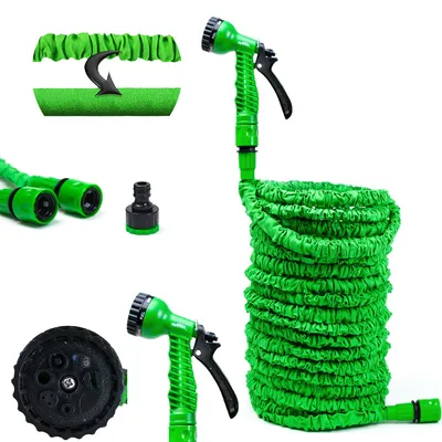 Produktbild von Grafner Gartenschlauch flexibel dehnbar Flexischlauch Basic, 30 Meter, mit Multifunktionsbrause, stabiler Latexkern, KEIN PLATZEN, massive Ausführung, grün flexi Schlauch