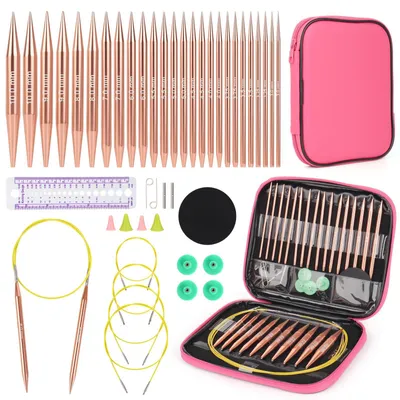 Rundstricknadel-Set, 13 Paar, 3-10 mm, Roségold