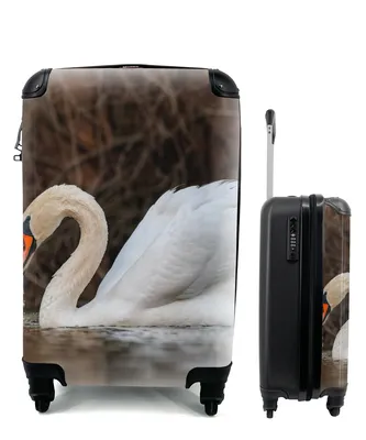 Produktbild von MuchoWow® Koffer Handgepäck Trolley Rollkoffer Kleine Reisekoffer mit 4 Rollen - Schwan - Wasser - Tiere - Vogel - Cabin Size < 55x40x23 cm & 55x40x20 cm - Fotokoffer - Kabinenkoffer - Boardgepäck - Reise-Box - Reisekoffer - Reisegepäck - Koffer mit Bild - Trolley für Kinder