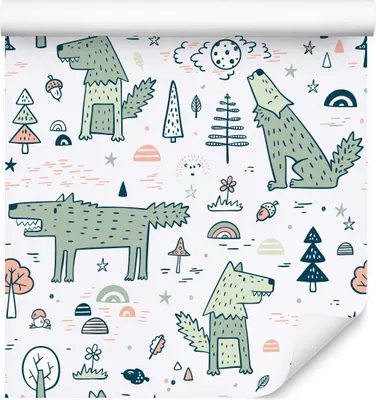 Produktbild von 10m VLIES TAPETE Rolle Kinderzimmer Wald Tiere Wülfe Monde Bäume Blumen XXL