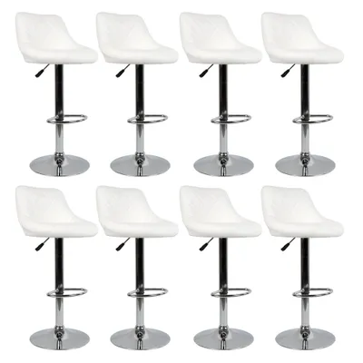 Image de Lot de 8 tabourets de bar pivotants en similicuir, réglables en hauteur, blancs