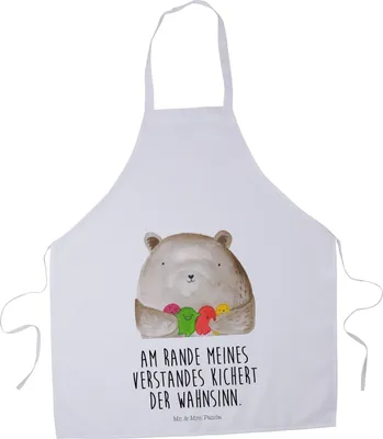 Produktbild von Mr. & Mrs. Panda Schürze Bär Gefühl - Weiß - Geschenk, Verrückt, Backschürze, Durchgedreht, Teddy, Gastro-Schürze, Wahnsinn, Kochschürze, Grillschürze, Küchenschürze