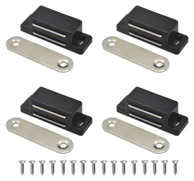 Zdjęcie produktu dla Magnesy zatrzaskowe, magnesy do drzwi, magnesy do szafek, zamek magnetyczny, zestaw 4 sztuk (czarne)