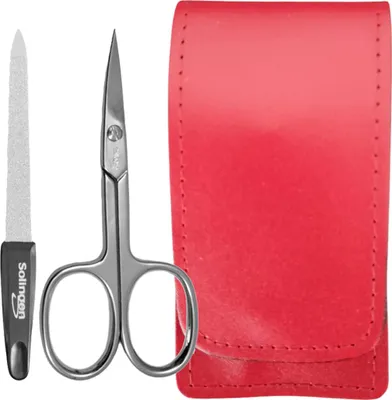 Immagine prodotto di Solingen Set di 2 forbici per unghie con custodia in pelle e lima per unghie 9 cm  Germany Rosso