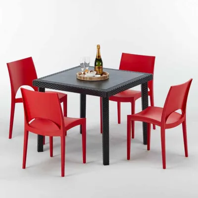 Produktbild von Schwarz Quadratisch Tisch und 4 Stühle Farbiges Polypropylen-Außenmastenset Grand Soleil Paris Passion - Rot