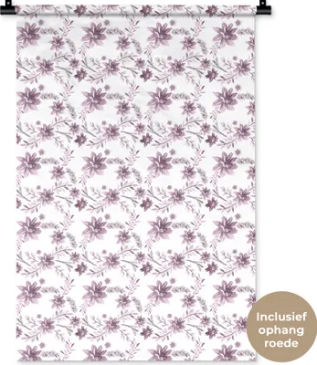 Produktbild von MuchoWow® Wandteppich Wandbehang Blumen - Lila - Weiß 60x90 cm Tapisserie Dekoration Wandtuch - Foto-Teppich - Abwaschbar