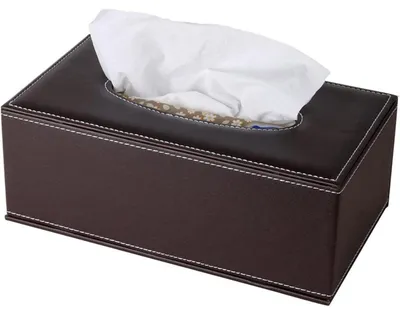 Immagine prodotto di Custodia per scatola di fazzoletti, in ecopelle marrone, rettangolare, 25,3 cm