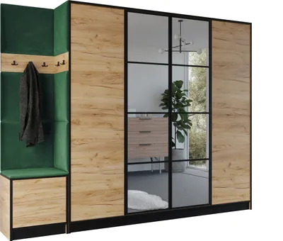 Image de KIER FURNITURE Armoire EDEN, armoire de chambre, penderie, armoire d'entrée, chêne artisanal et vert, 259,6 x 205 x 39 cm