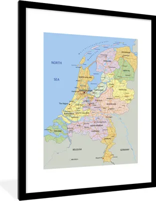 Produktbild von MuchoWow® MuchoWow® Gerahmtes Poster Englische Karte - Niederlande - Farben 60x80 cm - Poster mit zchwarzem Bilderrahmen - Wohnzimmer - Dekorationen - Prämie