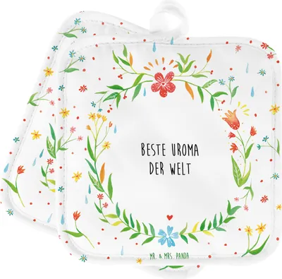 Produktbild von Mr. & Mrs. Panda Topfuntersetzer Uroma - Geschenk, Kochlappen, Topflappen Set, Enkelkind, topfhalter, Omma, 2er, Uhroma