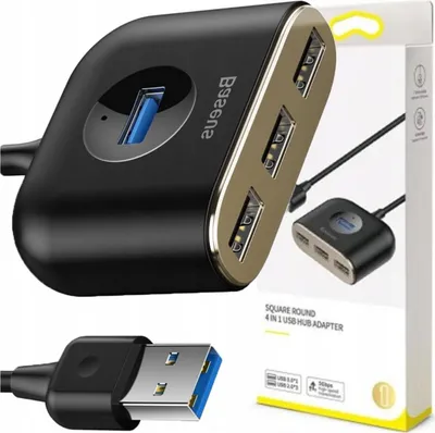 Image de Adaptateur Usb 4W1 Baseus Square Round, Hub Usb 3.0 Do 1X Usb 3.0 + 3X Usb 2.0, 1M (Czarny)