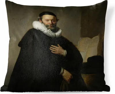 Produktbild von MuchoWow® Zierkissen Sofakissen Wohnzimmer Dekokissen 45x45 cm Porträt von Johannes Uyttenbogaert - Gemälde von Rembrandt van Rijn - Schlafpolster - Polster für das Sofa