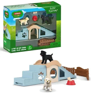 Immagine prodotto di Figurine "Chiots in Avventura", Schleich 42763, Mondo della Fattoria, con cuccia e rampa, giocattolo per cuccioli