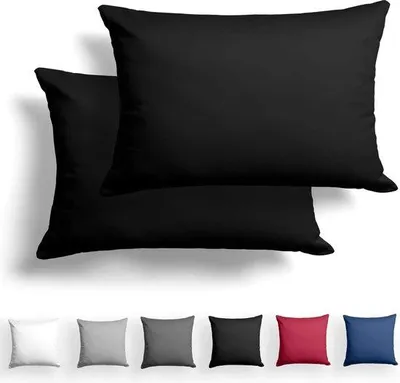 Produktbild von Unyqoos® Mako‑Satin Kissenbezüge 2er-Set 50 x 75 cm, 100% Baumwolle, schwarz, verdeckter YKK‑Reißverschluss, superweich, ® Standard 100 – nur Kissenbezüge
